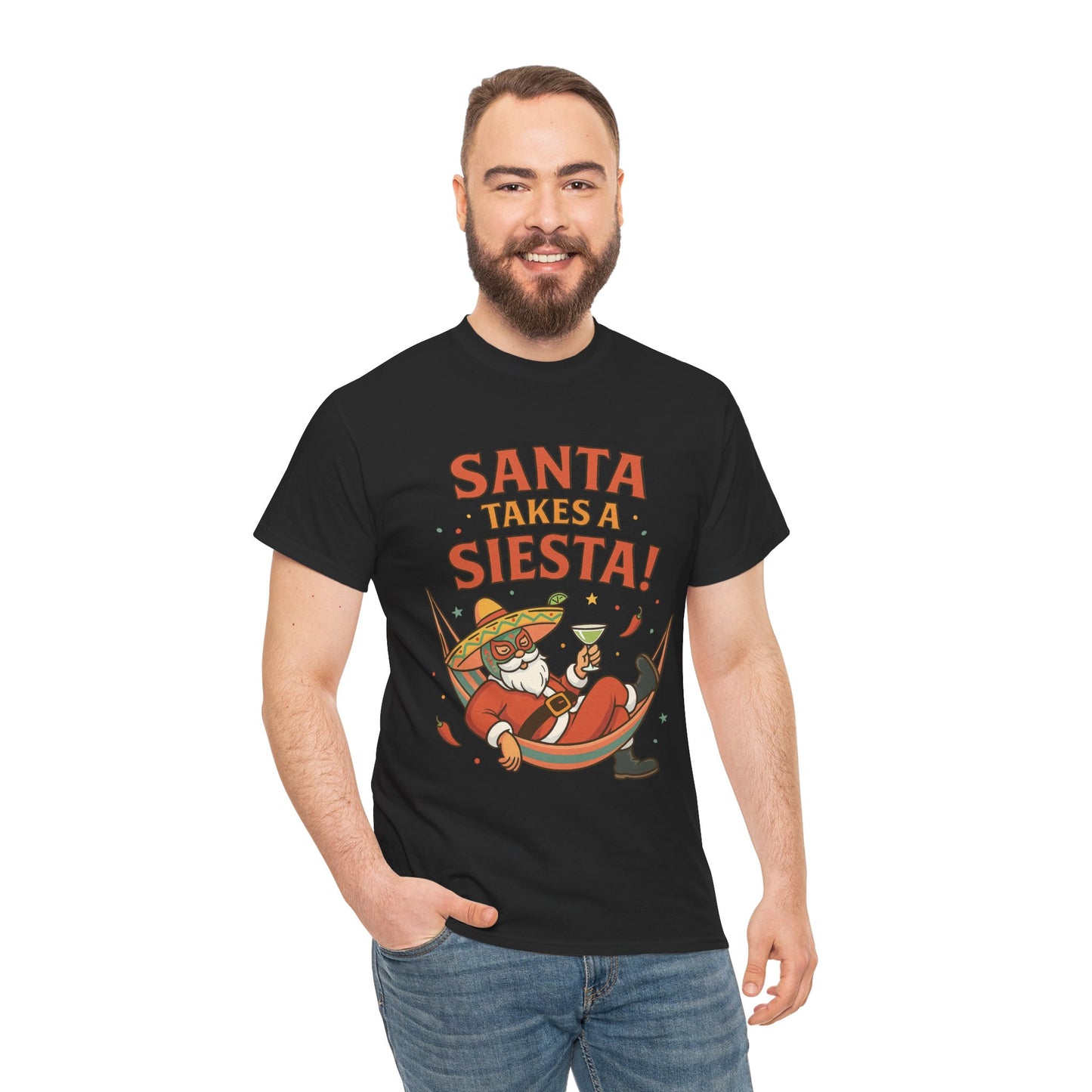 Santa Takes a Siesta Funny Christmas T-Shirt for Men, Mexican Santa Holiday Tee