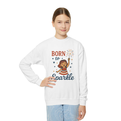 4th of July Youth Crewneck Sweatshirt, Born to Sparkle Tee, Patriotic Fireworks Toddler Crewneck, Independence Day Outfit for Tween Girls