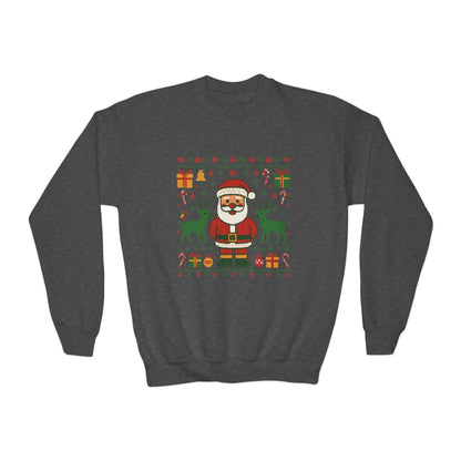 Kids Santa Christmas Shirt, Cute Knit Pattern Holiday  Sweatshirt, Youth Crewneck Sweatshirt