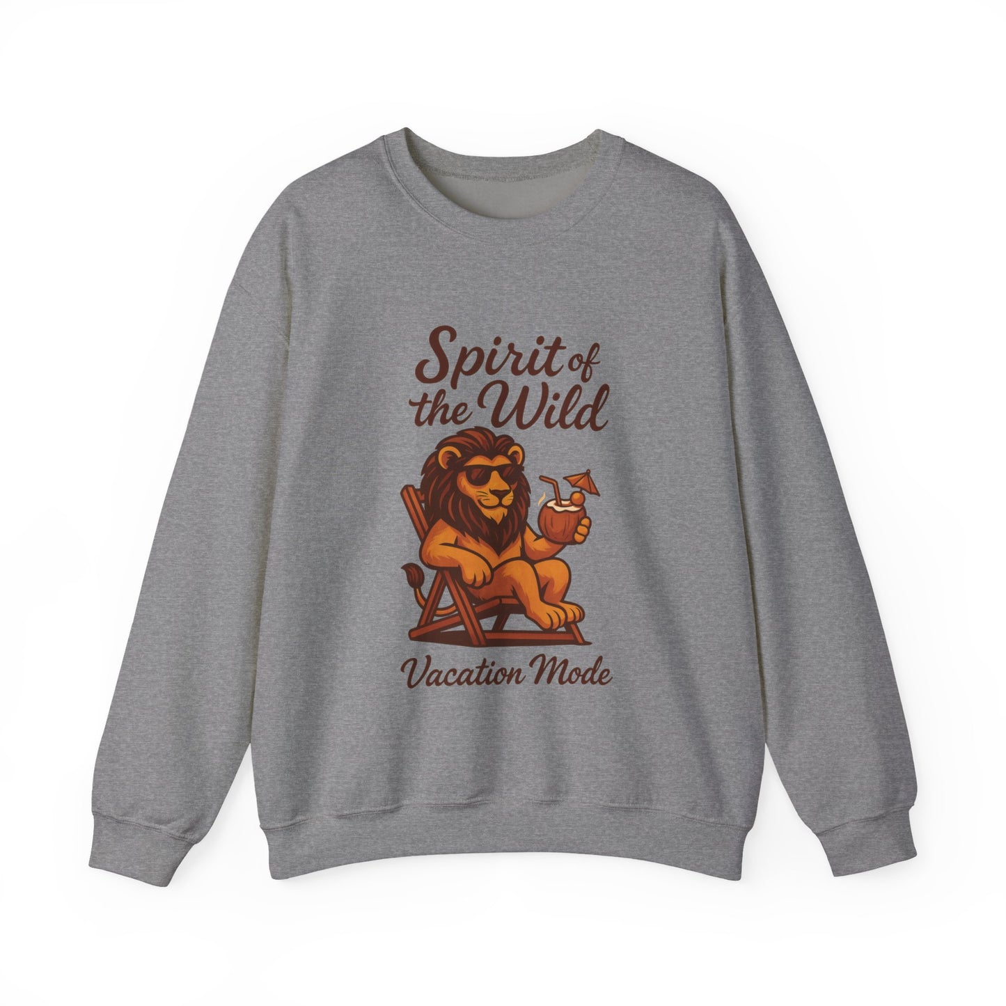 Spirit of the Wild Lion Mens Sweatshirt - Vacation Mode Funny Relaxed Jungle King Pullover,  Fun Gift for Travelers