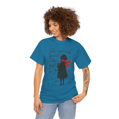 Cat Lover Womens T-Shirt, Whimsical Hand-Drawn Illustration Tee, Artistic Minimalist Gift for and Introverts, Cute Animal Apparel