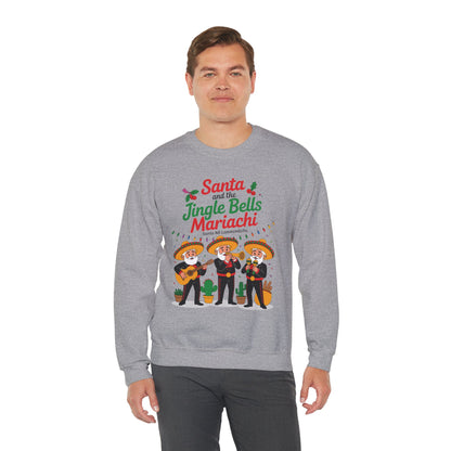 Santa and the Jingle Bells Mariachi Sweatshirt, Funny Mexican Christmas Jumper, Latin Holiday Fiesta Pullover