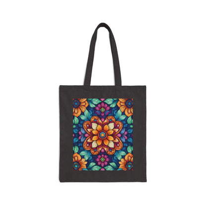 Vibrant Floral Cotton Canvas Tote Bag, Eco-Friendly Grocery Bag, Shopping Tote, Art Tote, Gift for Women