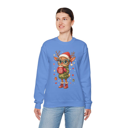 Hot Cocoa Queen Christmas Sweatshirt, Cute Cozy Holiday Reindeer Pullover