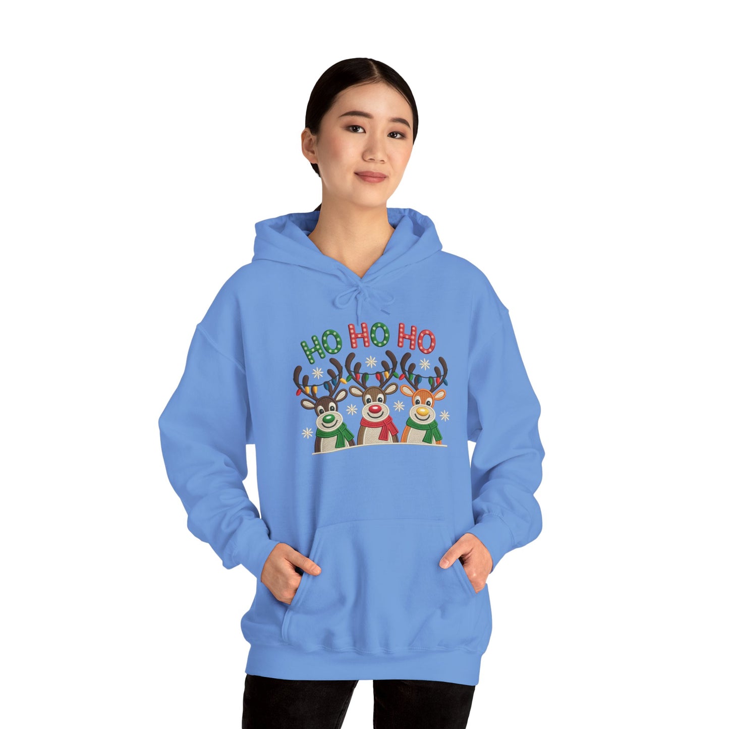 Ho Ho Ho Reindeer Hoodie, Cute Christmas Holiday Pullover for Women