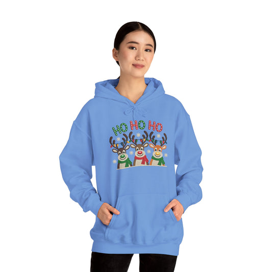 Ho Ho Ho Reindeer Hoodie, Cute Christmas Holiday Pullover for Women