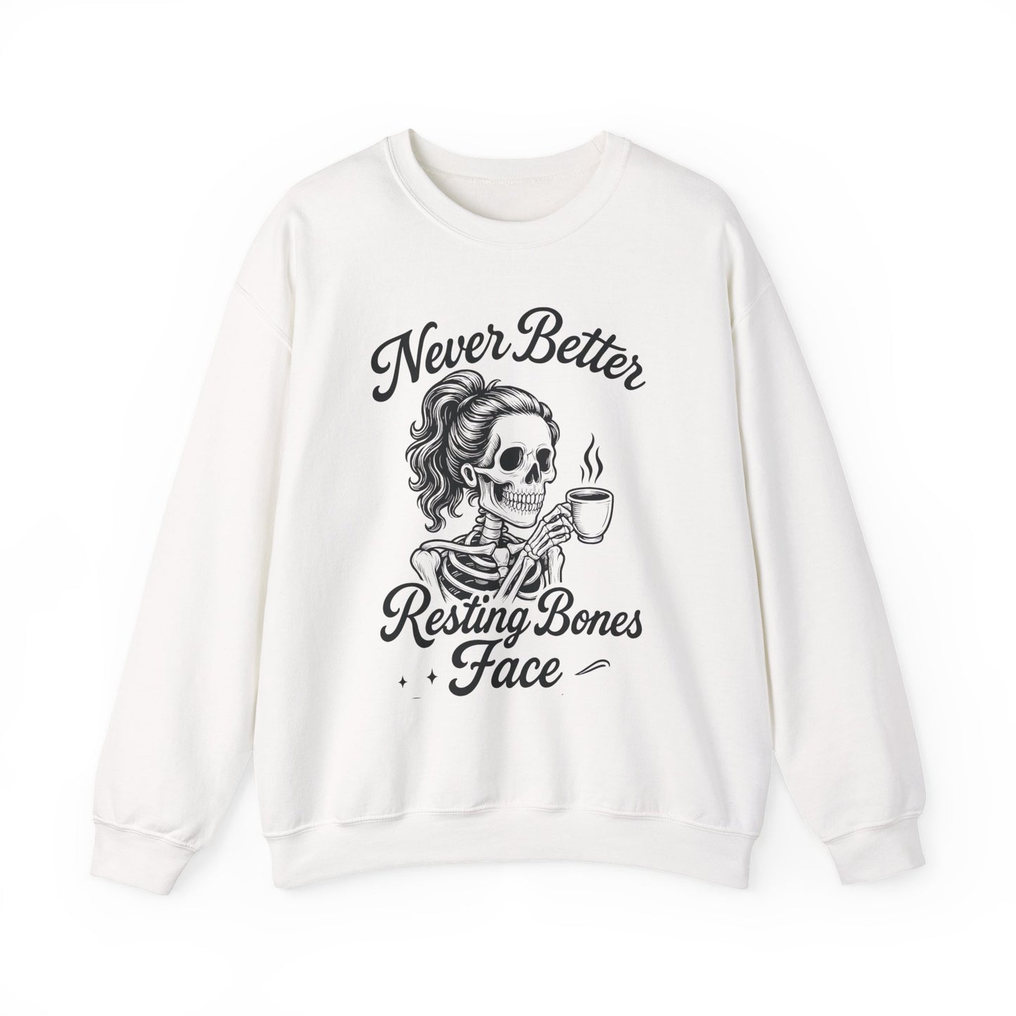 Skull Coffee Lovers Crewneck Sweatshirt, Womens, Perfect for Halloween, Cozy Outfit, Gift for Friends, Relaxing Days, Coffee Enthusiasts