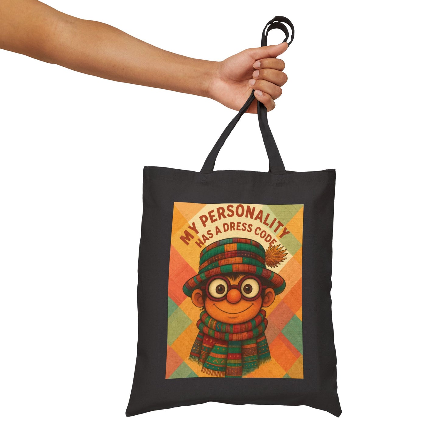 My Personality Has a Dress Code Tote Bag, Colorful Boho Character Cotton Canvas Bag, Funny Quote Gift, Quirky Fashion Illustration Shopper