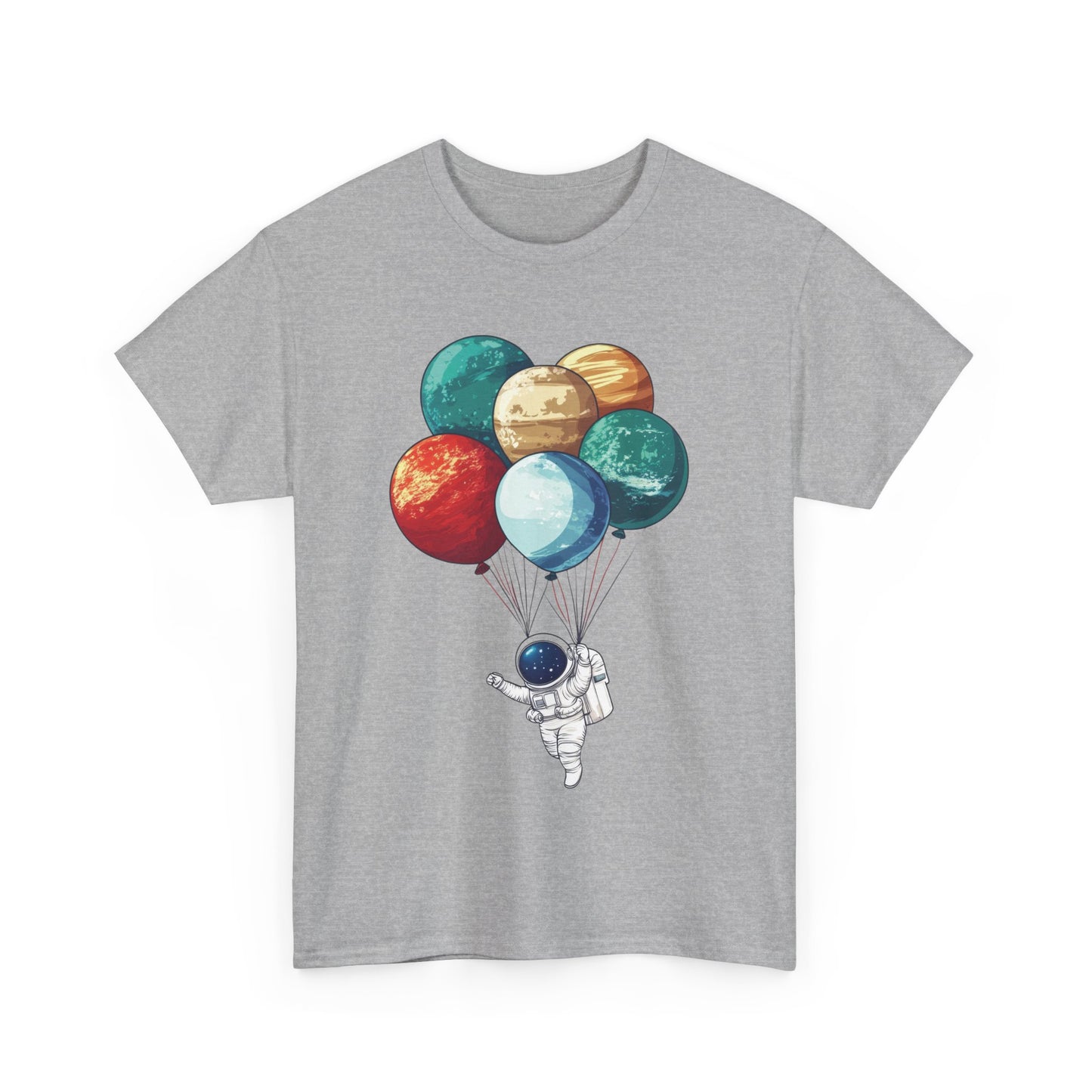 Astronaut with Planet Balloons T-Shirt, Space Lover Unisex Tee, Outer Space Graphic Shirt, Space Theme Shirt, Cosmic Adventure Top