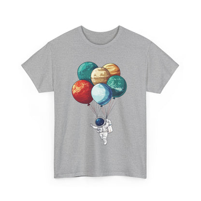 Astronaut with Planet Balloons T-Shirt, Space Lover Unisex Tee, Outer Space Graphic Shirt, Space Theme Shirt, Cosmic Adventure Top