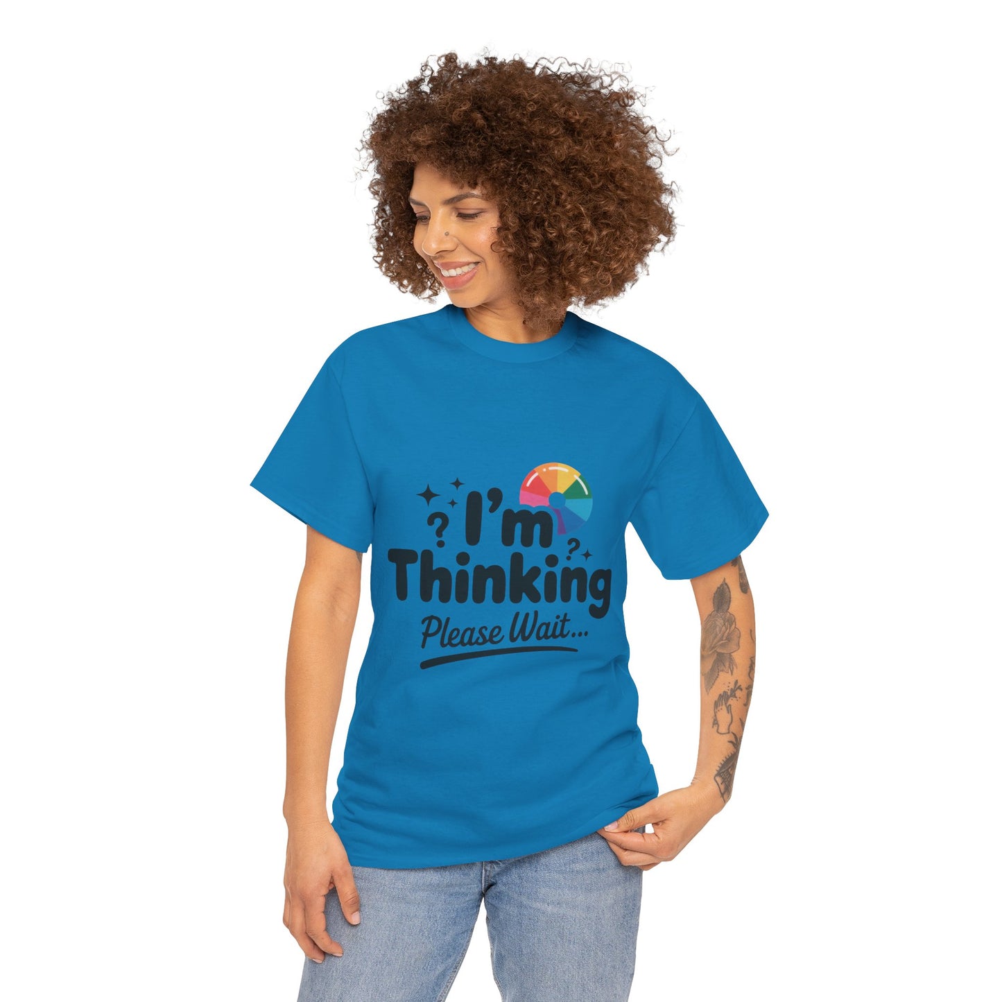Funny - Im Thinking Please Wait - T-Shirt for Women, Cute Geeky Gift for Introverts, Programmers, Designers, Fun Humor Shirt