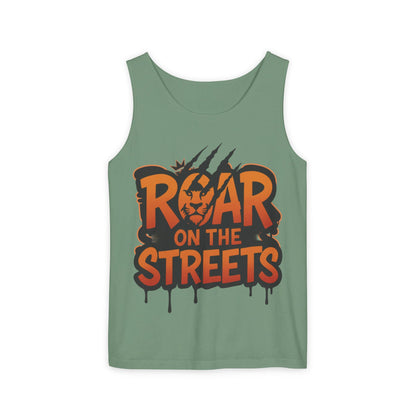 Mens Garment-Dyed Tank Top, Roar on the Streets Lion Graphic Mens Tank Top