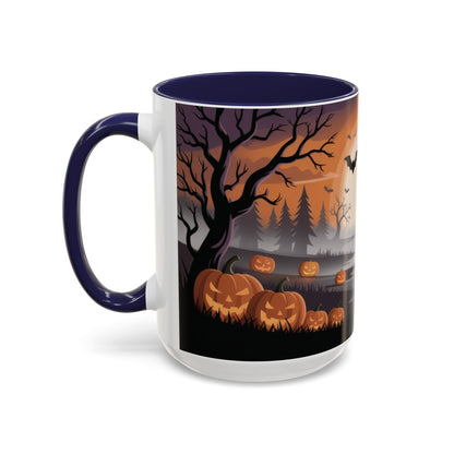 Halloween Pumpkin Forest Mug, Spooky Sunset Landscape Coffee Cup, Gothic Fall Gift for Her - Him, Accent Coffee Mug (11, 15oz)