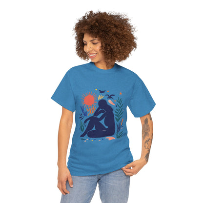 Boho Chic Unisex T-Shirt, Minimal Abstract Woman T-Shirt, Tee for Nature Lovers, Sun and Nature Print, Artistic Silhouette Tee
