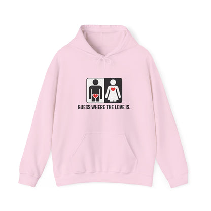 Guess Where the Love Is Hoodie, Cute Couples Hoodie, Valentines Day Gift, Matching Outfits, Witty Relationship Hoodie,  Love Joke Graphic