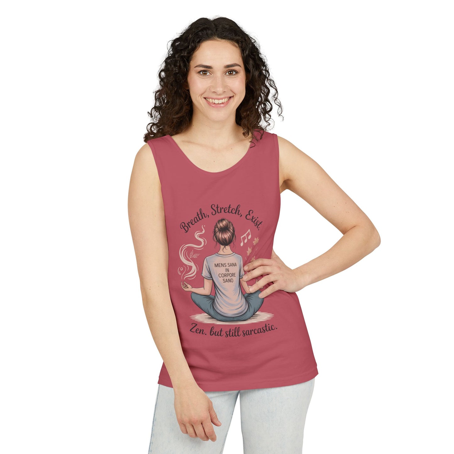 Zen Sarcastic Tank Top, Unisex Meditation Shirt, Breath Stretch Exist Tee, Yoga Apparel, Gift for Mindfulness Lovers