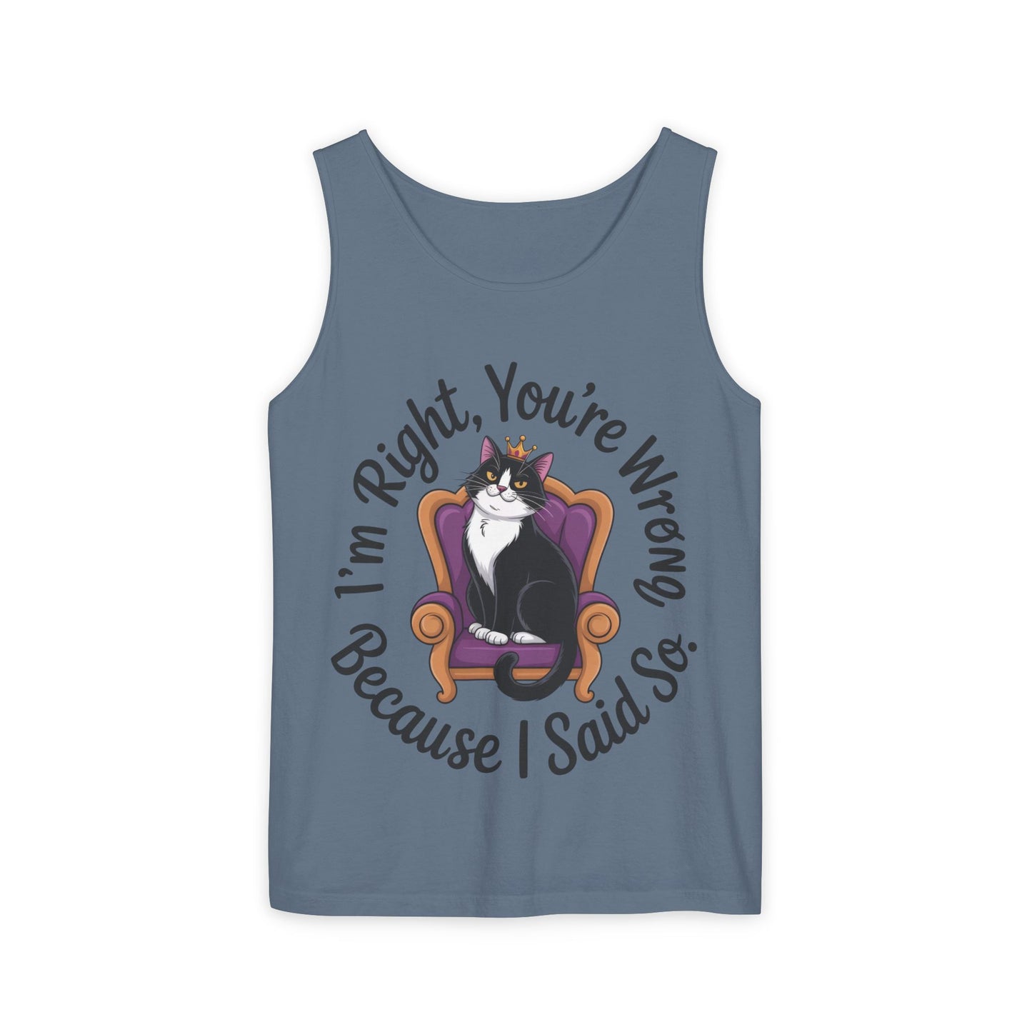 Funny Cat Queen Tank Top, Sassy Cat Graphic Tee for Women, Cat Mom Humor Tee Gift, Funny Graphic T-Shirt, I'm Right, You're Wrong Tee