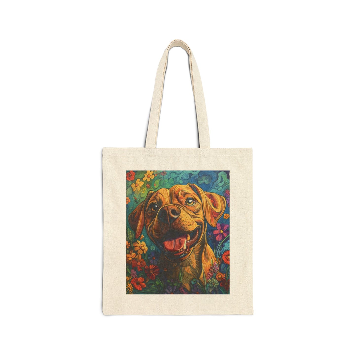 Colorful Dog Art Cotton Canvas Tote Bag, Eco-Friendly Shopping Bag, Pet Lover Gift, Flower Design, Reusable Grocery Tote, Animal Lover