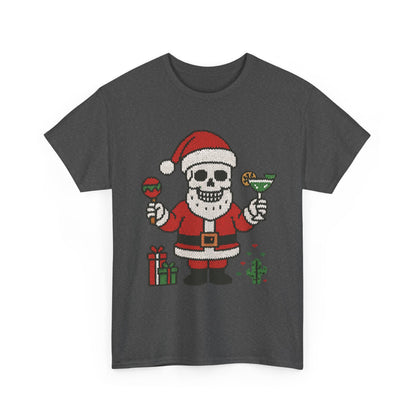 Funny Santa Skull Christmas Men's Shirt, Holiday Margarita Tee for Men