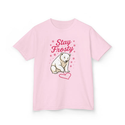 Kids Heavy Cotton™ Tee, Kids Stay Frosty Polar Bear T-Shirt, Cute Winter Graphic Tee for Children