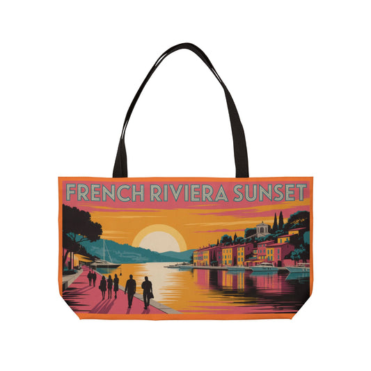 Vintage Coastal Weekender Tote Bag, Beach Bag, Travel Tote, Summer Vacation, Sunset Design, Gift for Her