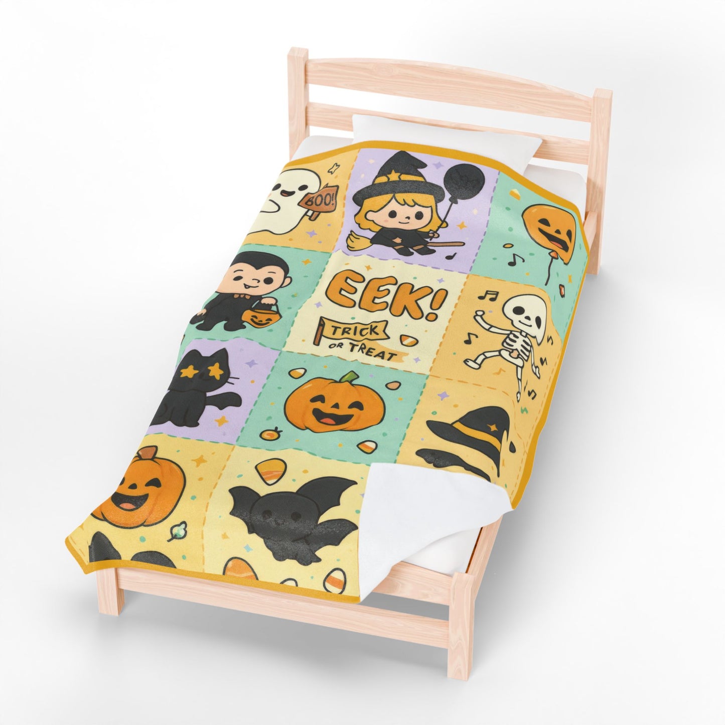 Cute Halloween Blanket for Kids, Pastel Ghosts, Pumpkins Bats, Soft Velveteen Plush Throw Blanket