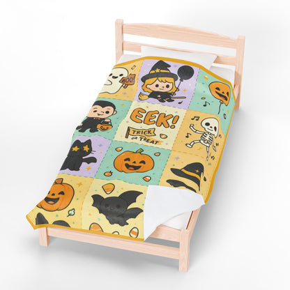 Cute Halloween Blanket for Kids, Pastel Ghosts, Pumpkins Bats, Soft Velveteen Plush Throw Blanket