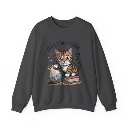 Cute Cat Oops! I Did It Again Sweatshirt, Funny Pet Lover Gift, Cozy Crewneck for Cat Moms, Purrfect for Birthdays, Casual Wear