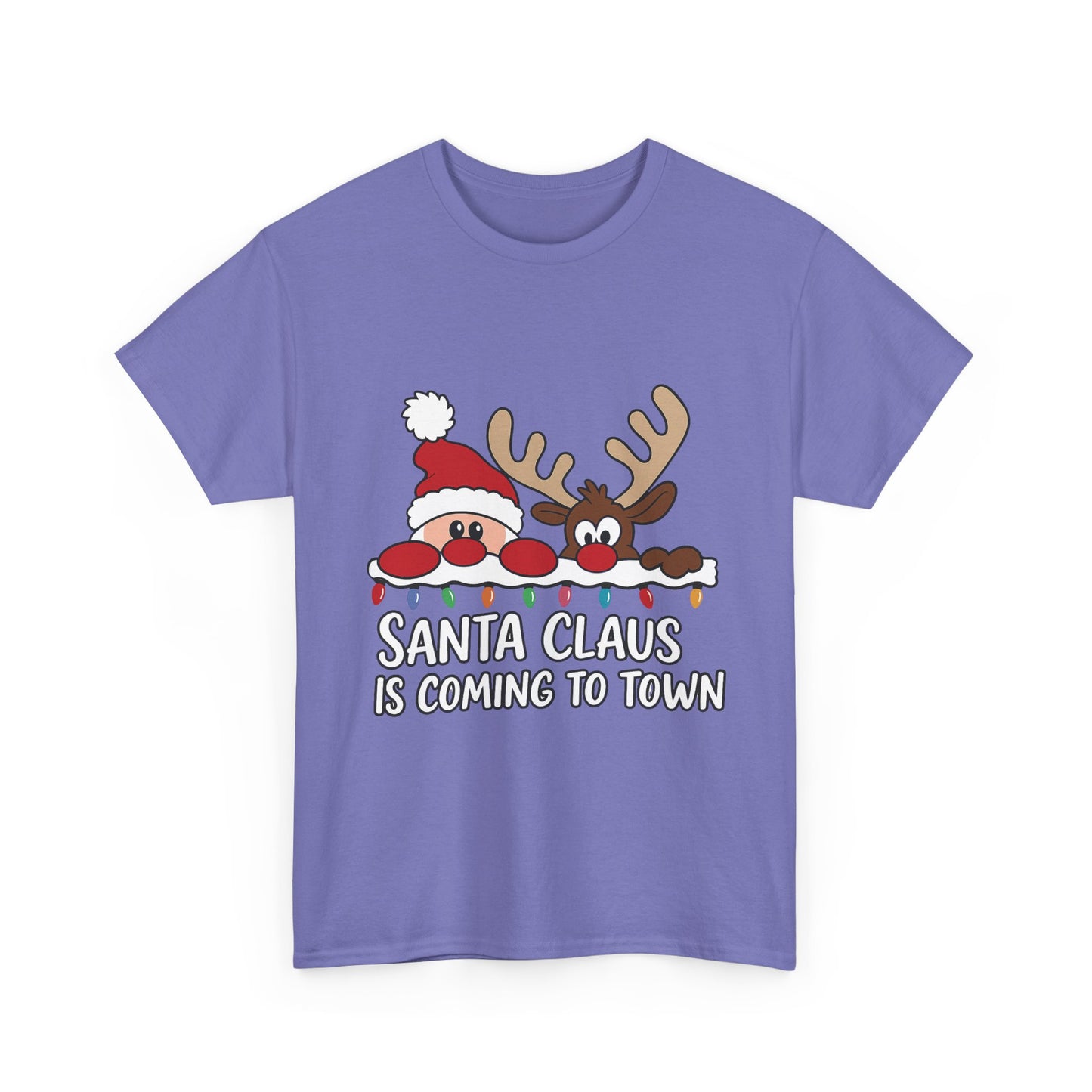 Santa Claus Is Coming to Town Women's Christmas T-Shirt, Cute Santa - Reindeer Holiday Tee