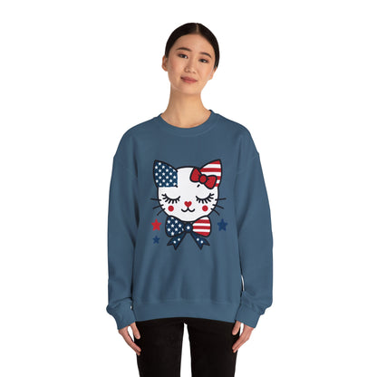 Cute Cat American Flag Sweatshirt, Women's Crewneck, Perfect for 4th of July, Women's Casual Wear, Cat Lovers Gifts
