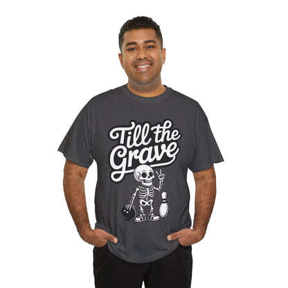Skeleton Bowling Graphic Tee, Mens Heavy Cotton Tee, Funny Halloween Shirt, Gift for Bowlers, Retro Style Apparel, Casual Wear