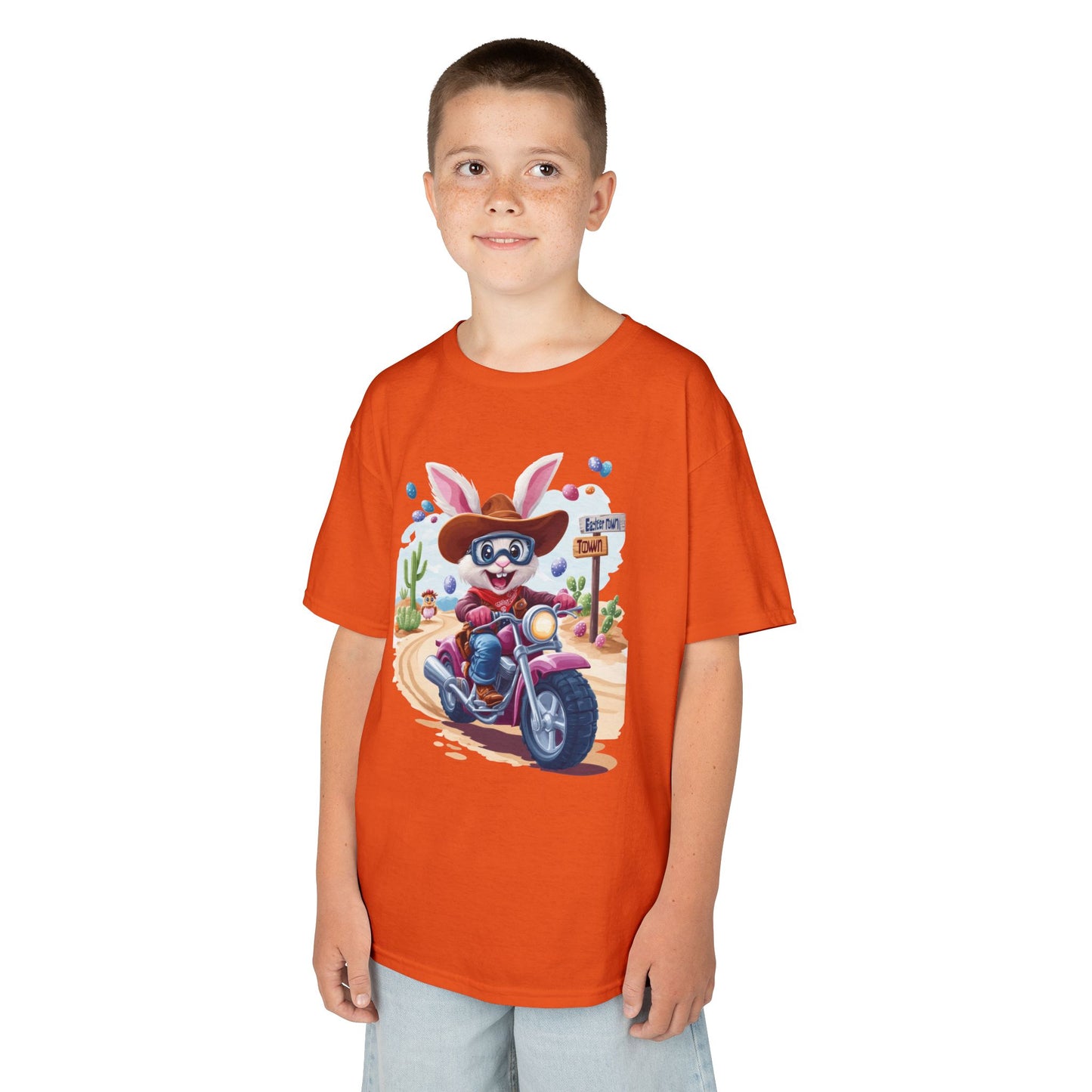 Biker Bunny Kids Tee - Fun Easter Shirt for Boys & Girls, Cute Spring Outfit with Motorcycle Rabbit Heavy Cotton Toddler T-Shirt Bunny Rider