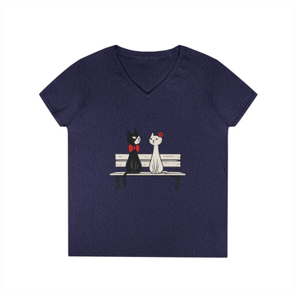 Cute Cat Lovers V-Neck T-Shirt, Casual Wear, Gift for Her, Pet Lovers, Best Friend Gift, Cute Cat Design, Valentine's Day, Cat Love