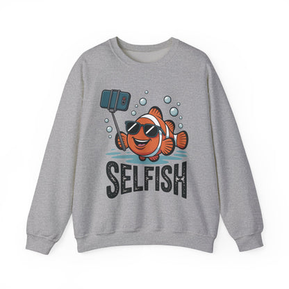 Unisex Heavy Blend™ Crewneck Sweatshirt, Mens Selfish Funny Fish Sweatshirt, Cute Selfie Pullover, Ocean Humor Top