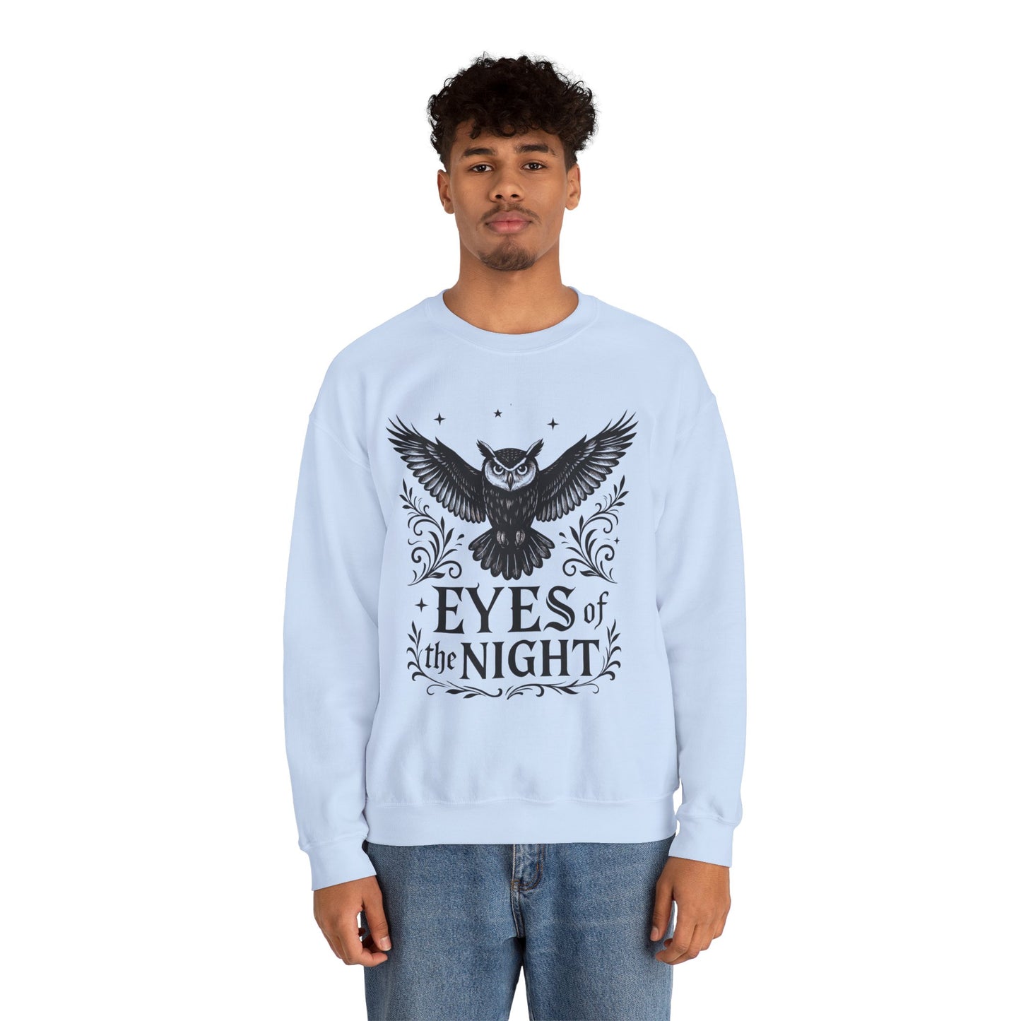 Eyes of the Night Owl Sweatshirt, Mens Dark Gothic Sweatshirt, Mysterious Owl Graphic Pullover, Forest Bird of Night Design, Halloween Gift