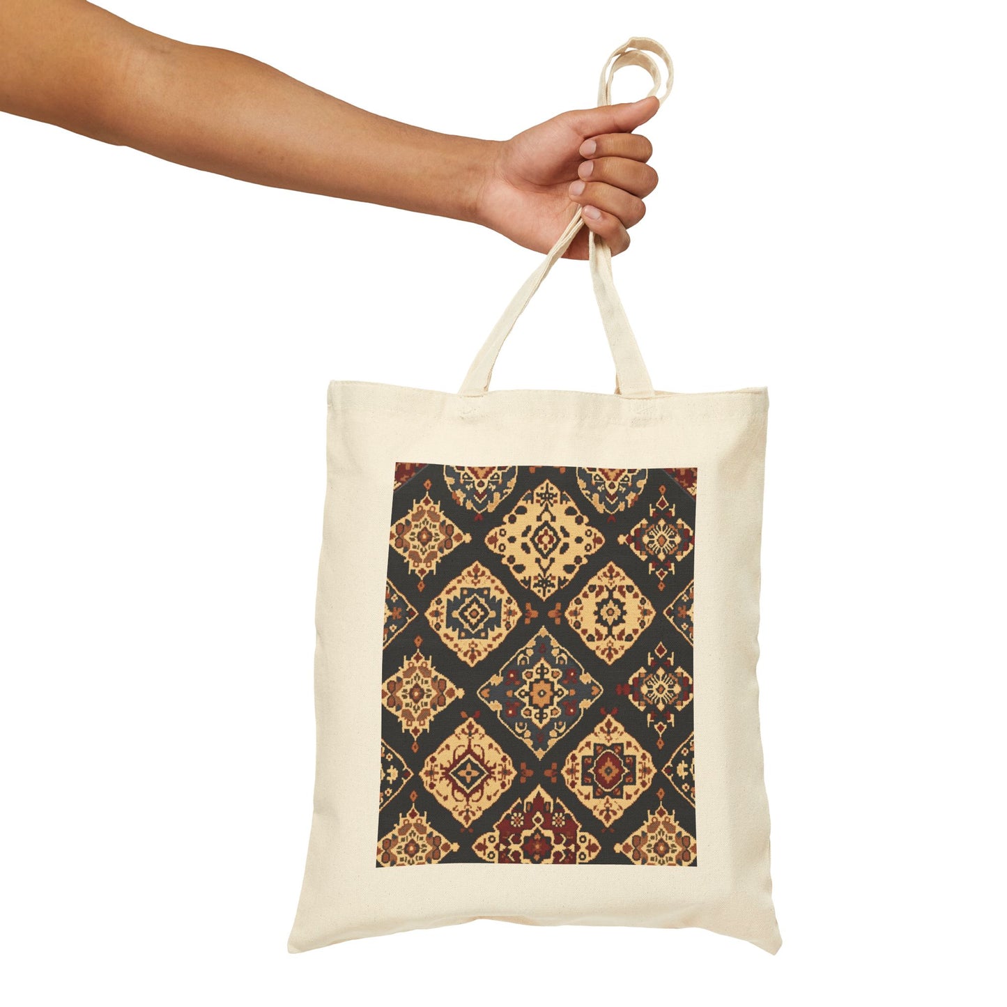 Bohemian Pattern Cotton Canvas Tote Bag, Eco-Friendly Shopping Bag, Art Tote, Beach Bag, Gift for Her, Market Tote