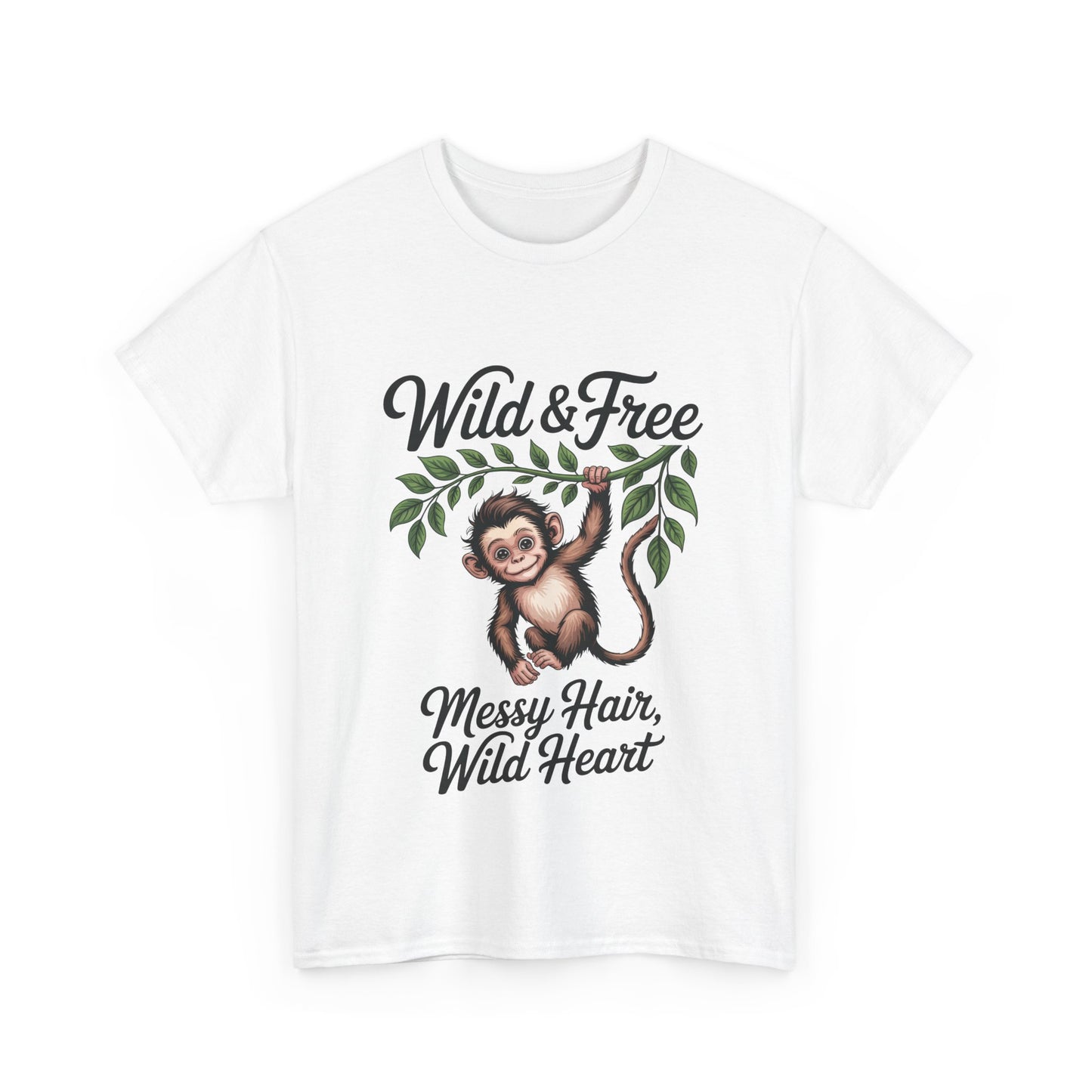 Wild & Free Monkey Shirt, Messy Hair Wild Heart Womens Tee, Cute Jungle Animal T-Shirt, Boho Adventure Graphic, Fun Nature Lover Gift