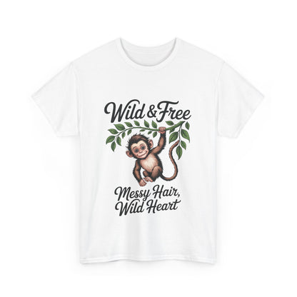 Wild & Free Monkey Shirt, Messy Hair Wild Heart Womens Tee, Cute Jungle Animal T-Shirt, Boho Adventure Graphic, Fun Nature Lover Gift