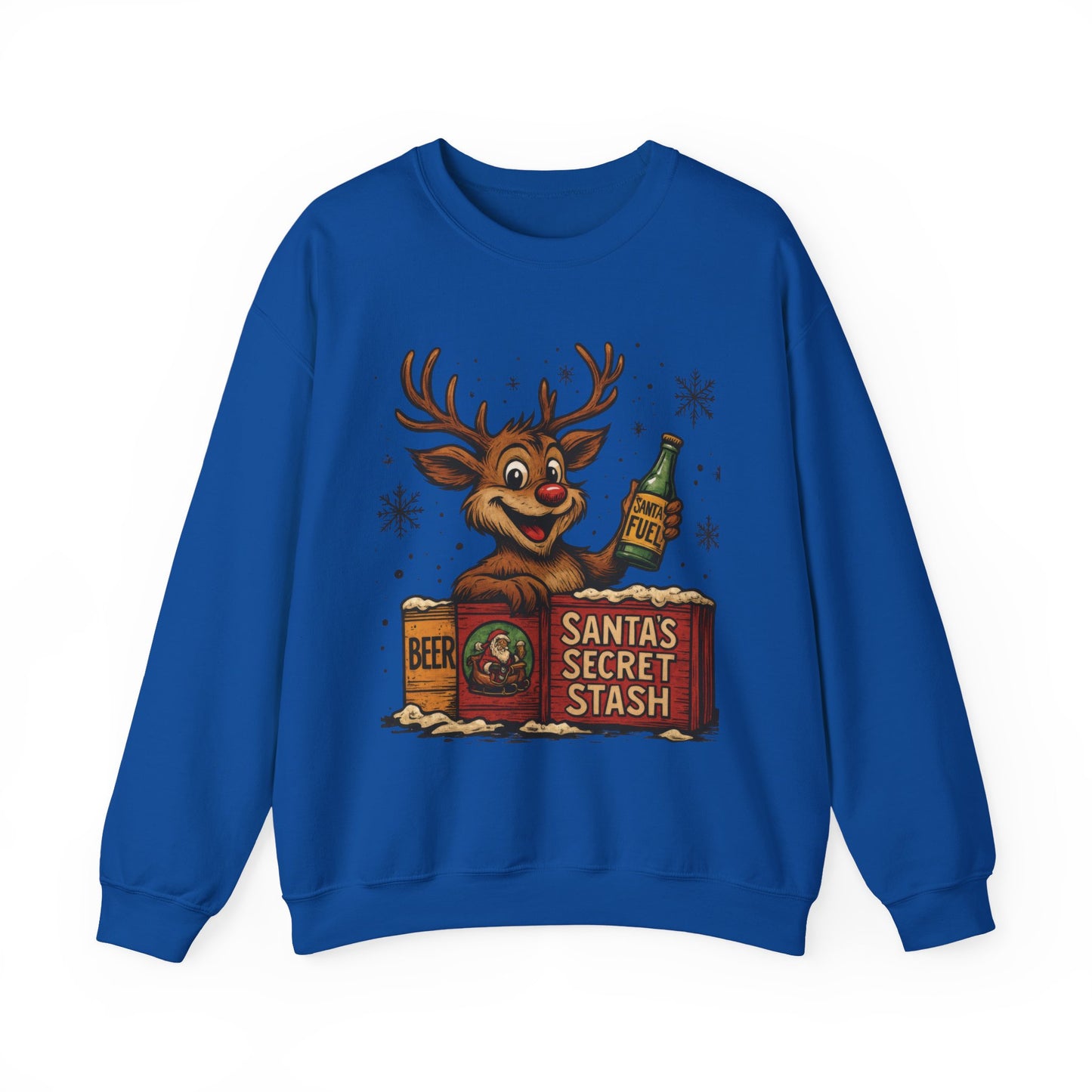 Mens Funny Christmas Sweatshirt, Santa's Secret Stash Reindeer Pullover, Men's Heavy Blend™ Crewneck Sweatshirt