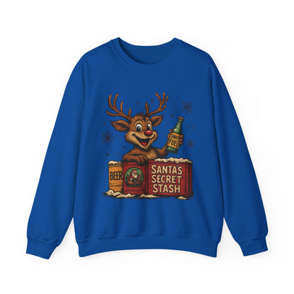 Mens Funny Christmas Sweatshirt, Santa's Secret Stash Reindeer Pullover, Men's Heavy Blend™ Crewneck Sweatshirt
