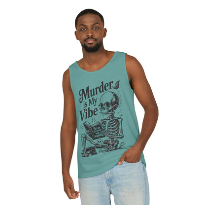 Murder Is My Vibe Tank Top, Mens Goth Tank, Halloween Clothing, Skeleton Graphic Tee, Cozy Casual Wear, Quirky Gift Idea