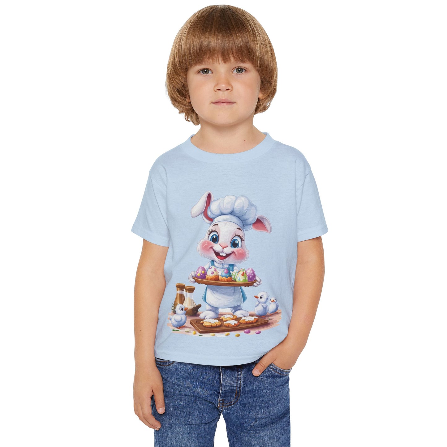 Easter Bunny Chef Toddler T-Shirt - Cute Spring Baking Shirt with Colorful Eggs - Cotton Easter Tee for Kids, Easter Toddler Gift