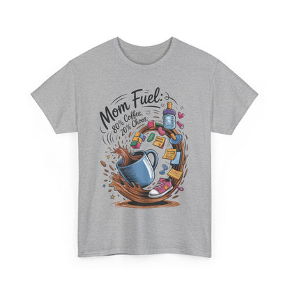Mom Fuel Heavy Cotton Tee, Funny Coffee Lover T-Shirt, Gift for Moms, Mother's Day, Casual Wear, Pajama Top
