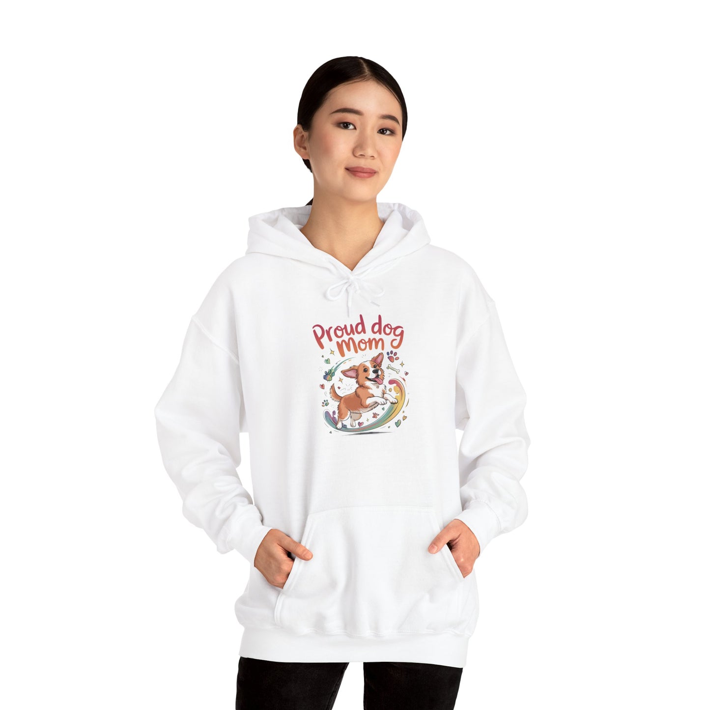 Proud Dog Mom Hoodie, Gift for Dog Owners, Dog Lover Apparel, Mother's Day Gift, Unisex Hooded Sweatshirt, Corgi Rainbow Print