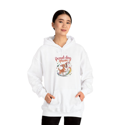 Proud Dog Mom Hoodie, Gift for Dog Owners, Dog Lover Apparel, Mother's Day Gift, Unisex Hooded Sweatshirt, Corgi Rainbow Print