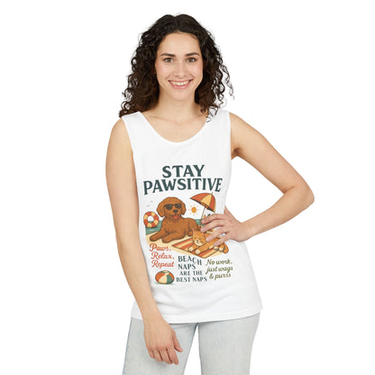 Stay Pawsitive Womens Tank, Cute Dog & Cat Beach Tee, Summer Pet Lover Tee, Animal Graphic Heavy Cotton Tee, Fun Pet Lovers Gift, Summer Top