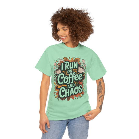 Run on Coffee and Chaos Tee, Unisex Cotton T-Shirt, Coffee Lover Gift, Casual Wear, Perfect for Relaxing Days