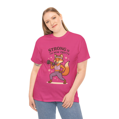 Strong is the New Pretty Tee, Inspirational T-Shirt, Fitness Apparel, Gift for Her, Motivational Top, Cute Fox Design, Womens Gym T-Shirt