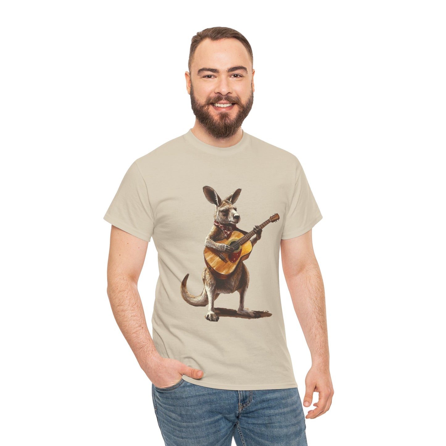 Kangaroo Musician Tee, Fun Graphic Shirt, Unisex Cotton Tee, Gift for Music Lovers, Aussie Music Lover Gift, Guitar Playing Kangaroo T-Shirt