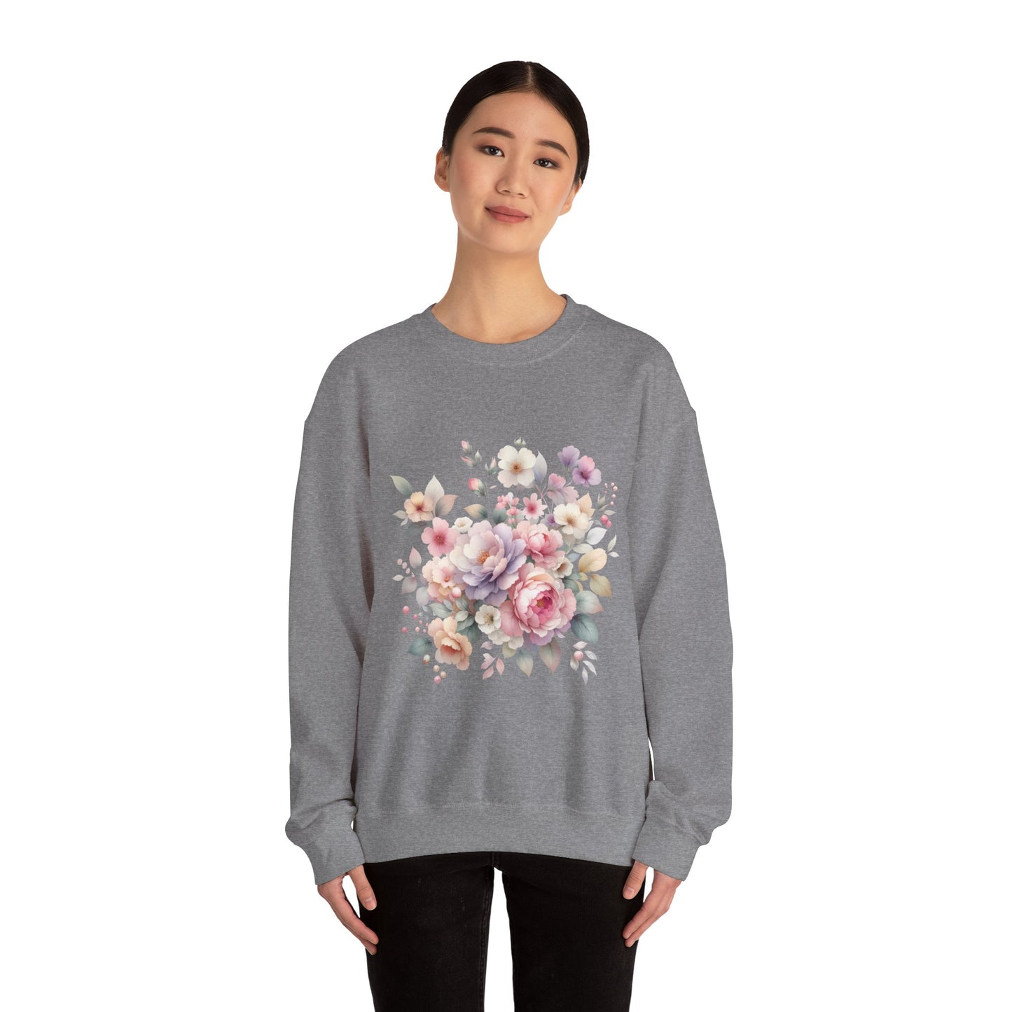 Floral Crewneck Sweatshirt, Cozy Floral Sweatshirt for Spring, Gift for Her, Women's Floral Top, Pastel Floral Sweatshirt